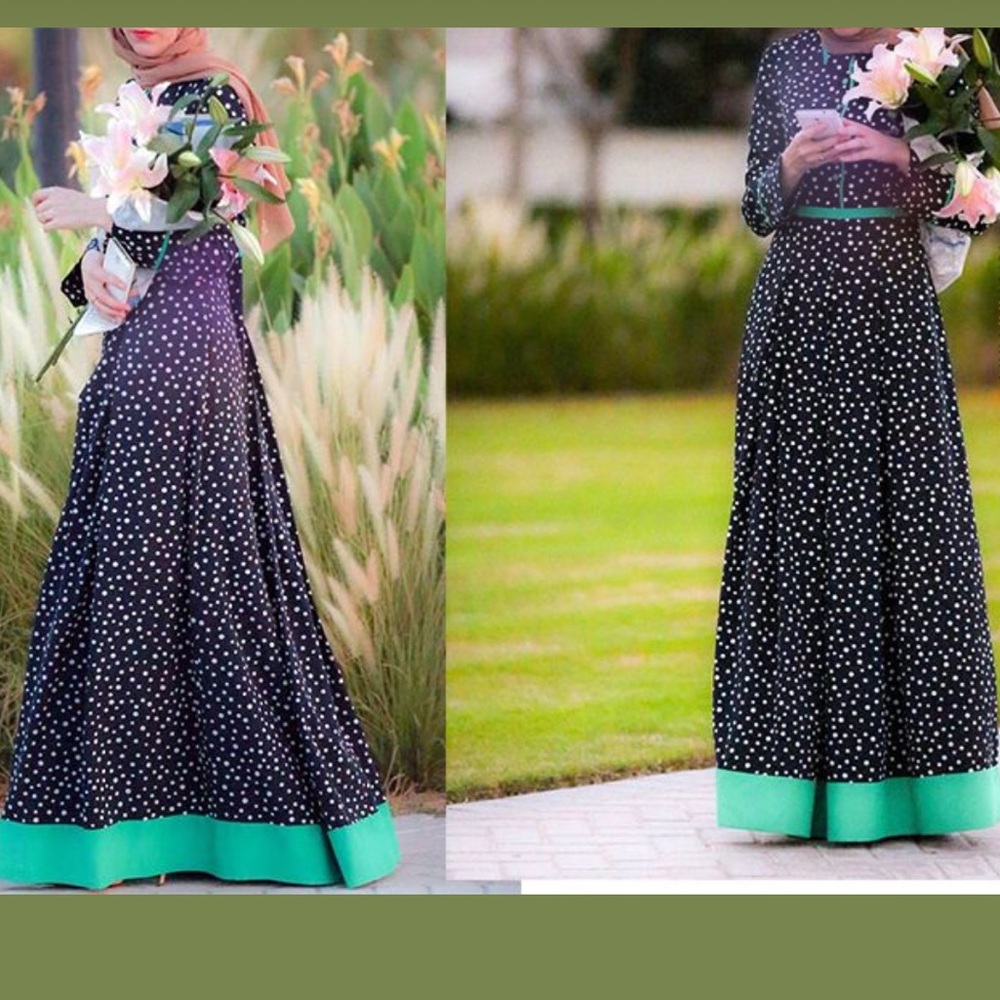 NWT ANNAH HARIRI XL
Modest Polka Dot Maxi Dress Green
Trim Abaya - Picture 2 of 9